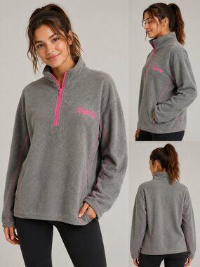 Point Sportswear Kentucky Fleece Pullover Women’s XL Gray Pink 1/4 Zip